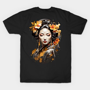 Japanese Geisha Oriental art retro vintage floral design T-Shirt